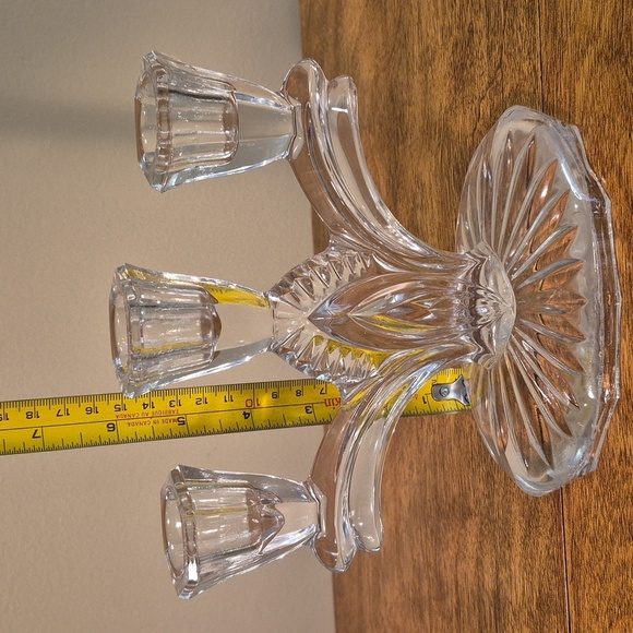 VINTAGE Clear Glass 3 Branch Taper Candle Holder Candelabrum - Picture 13 of 16